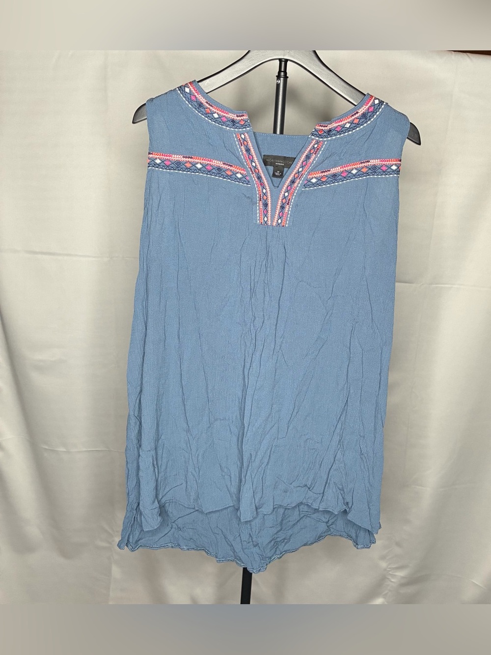 Sleeveless Blue Embroidered Top